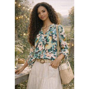 CEO Boho Lucky Brand Floral Button-Up | Cottagecore Chic| M